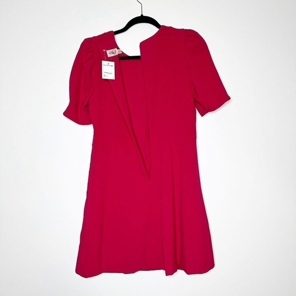 NWT Eliza J Puffed Sleeve Sheath Dress Back Zip Women's Hot Pink Size 8 - Picture 3 of 5